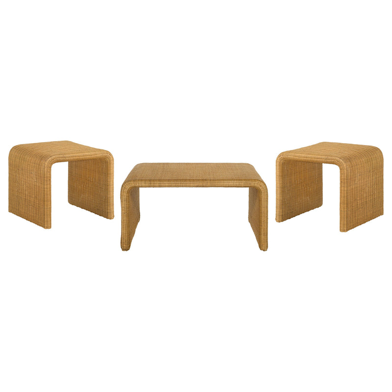 Cahya  Rattan Coffee and End Table Set Black