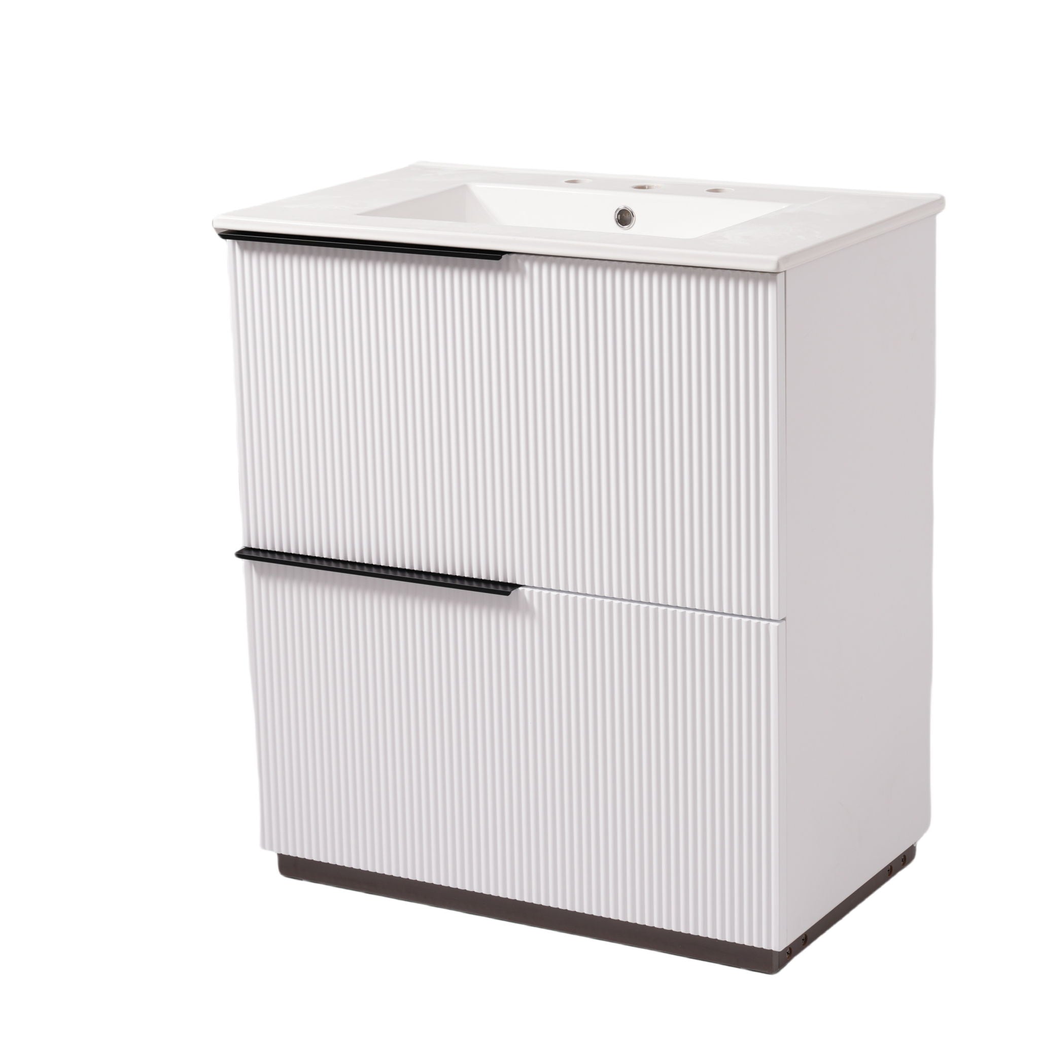 Fluted Bathroom Vanity With Ceramic Sink, Soft Close Slides