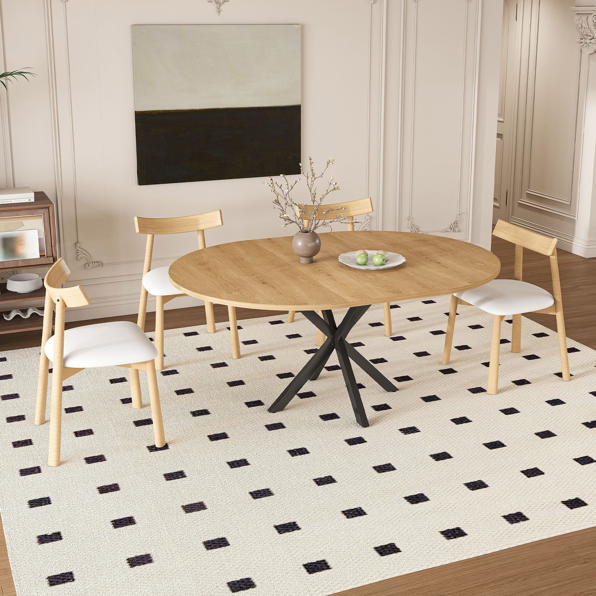 Modern Extendable Round Dining Table Set, Table With Chairs