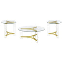 Janessa Acrylic Coffee and End Table Set Matte Brass