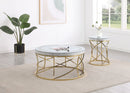 Elise  Round Mirror Top Coffee and End Table Set Gold