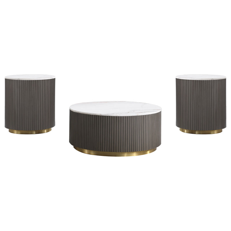Jason  Round Marble Coffee and End Table Set White
