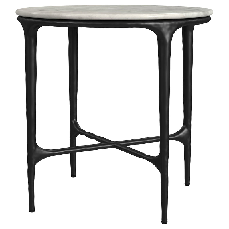 Hermas  Round Marble Coffee and End Table Set White