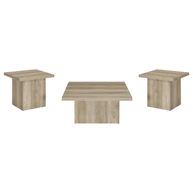 Devar Square Coffee End Table Set Distressed Pine