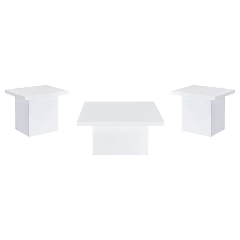 Devar 3-piece Square Coffee End Table Set White High Gloss