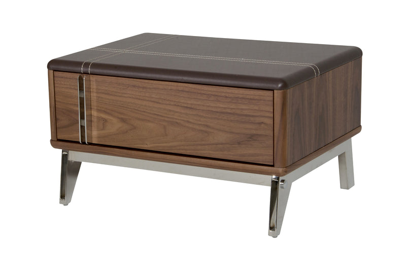 Nova Domus Ria Contemporary Brown Eco-Leather & Walnut Nightstand