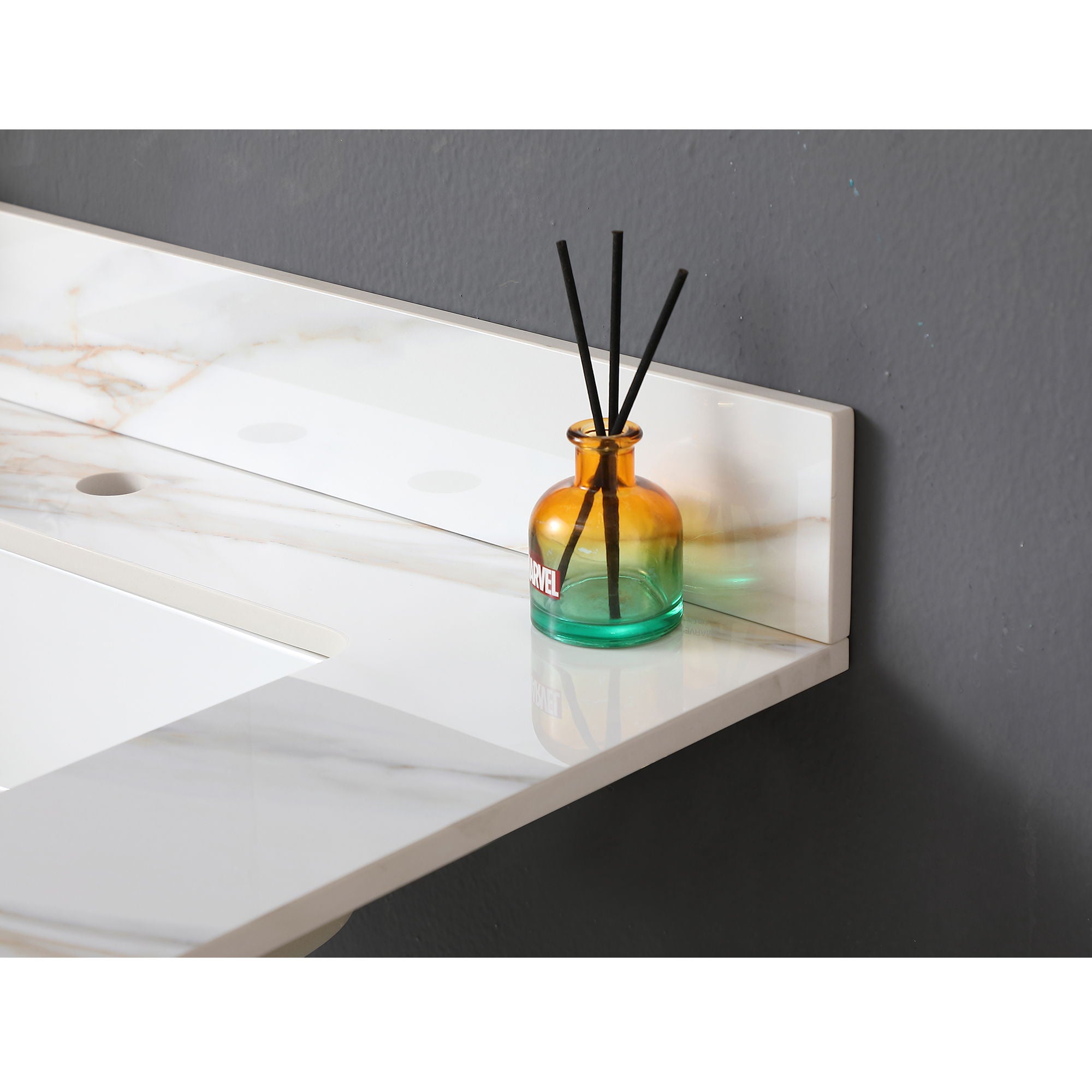 Elegant Vanity Top With Undermount Sink And Backsplash, Sintered Stone