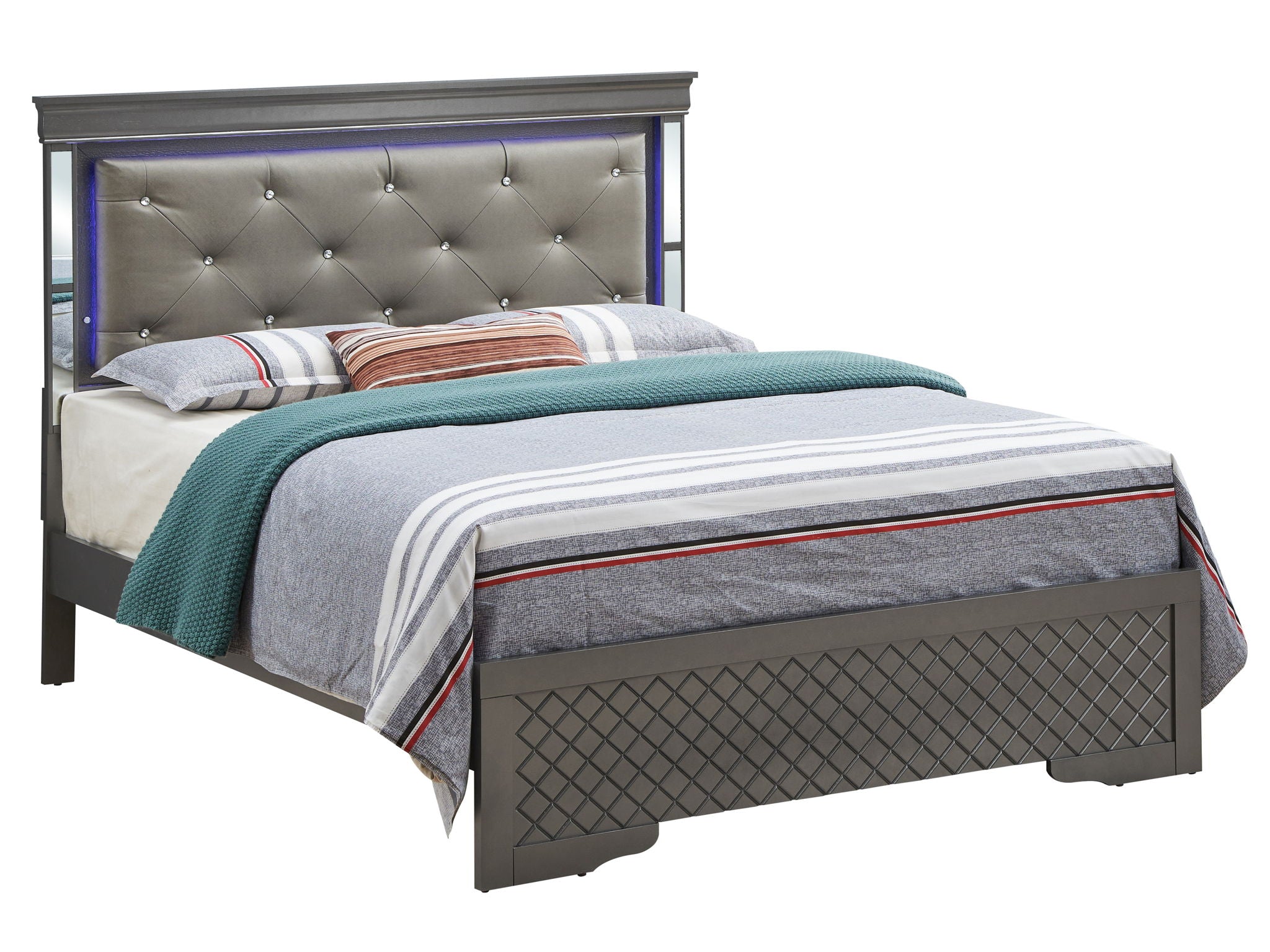 Bed With LED Light Accents Headboard