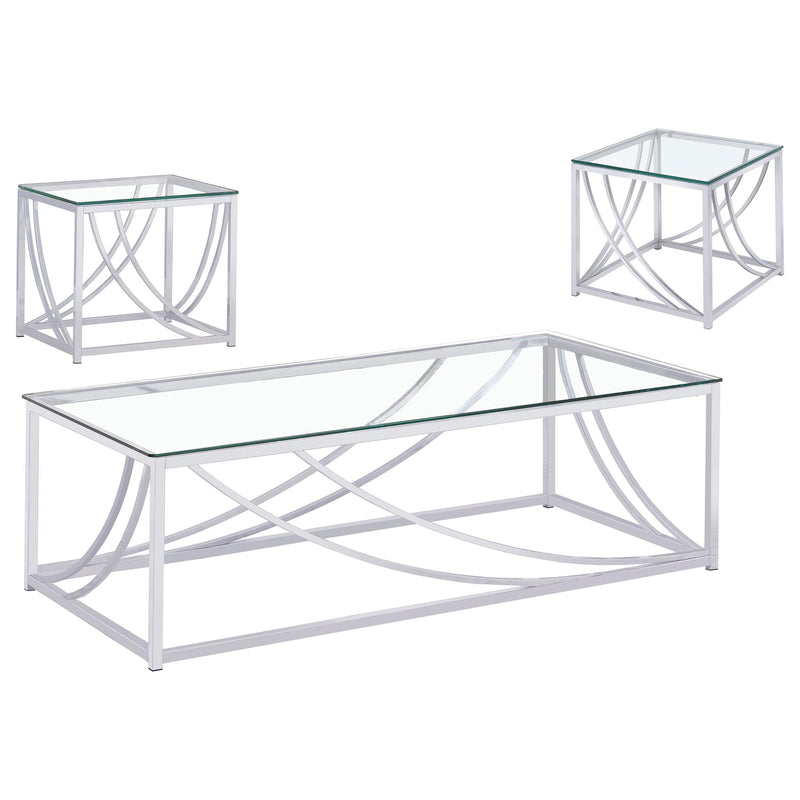 Lille  Glass Top Coffee End Sofa Table Set Chrome