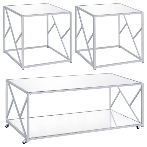 Provins  Coffee and End Table Set Mirror and Chrome