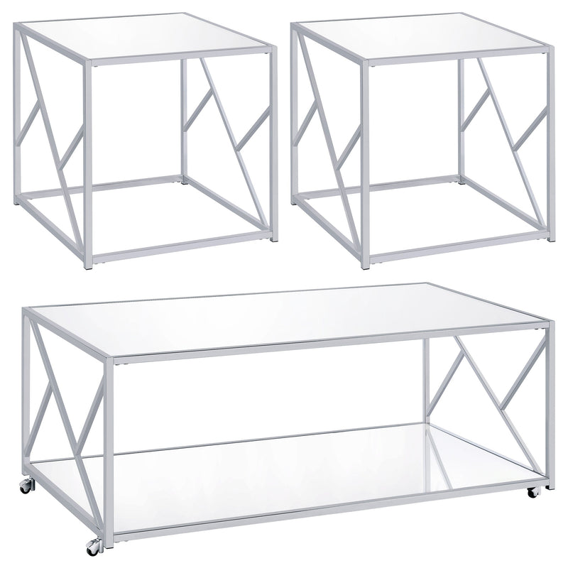 Provins  Coffee and End Table Set Mirror and Chrome