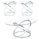 Warren  Oval Glass Top Coffee Table Set Chrome
