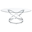 Warren  Oval Glass Top Coffee Table Set Chrome