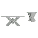 Taffeta Mirrored Coffee and End Table Set Silver