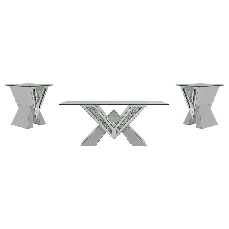 Taffeta Mirrored Coffee and End Table Set Silver