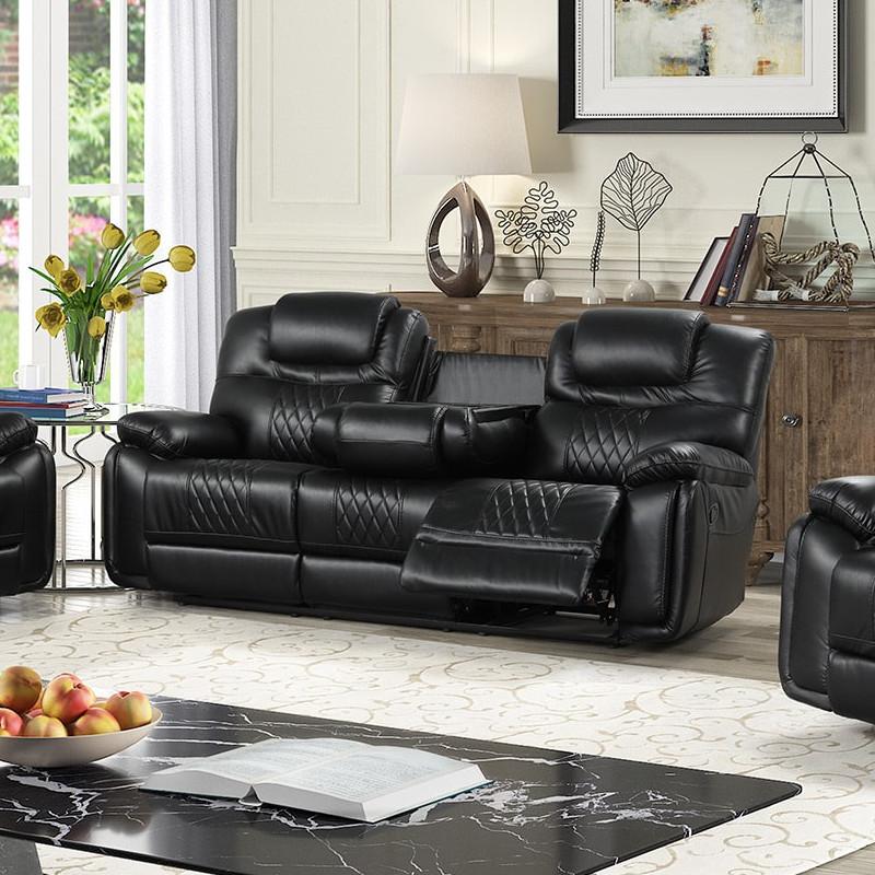 Happy Homes Galveston Reclining Leather Look Sofa Galveston Sofa - Black IMAGE 1