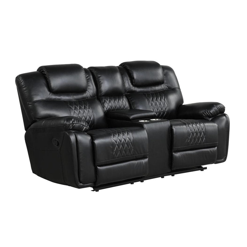 Happy Homes Galveston Reclining Leather Look Loveseat Galveston Loveseat - Black IMAGE 1