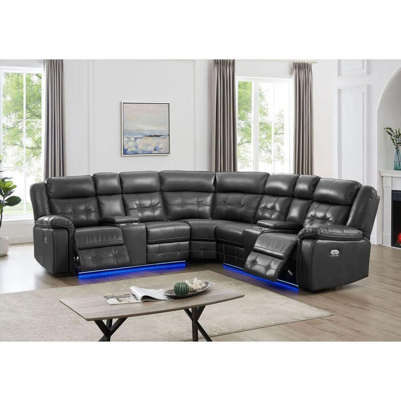 Happy Homes Amazon2022 Power Reclining Leather Look 3 pc Sectional Amazon2022 Grey IMAGE 2