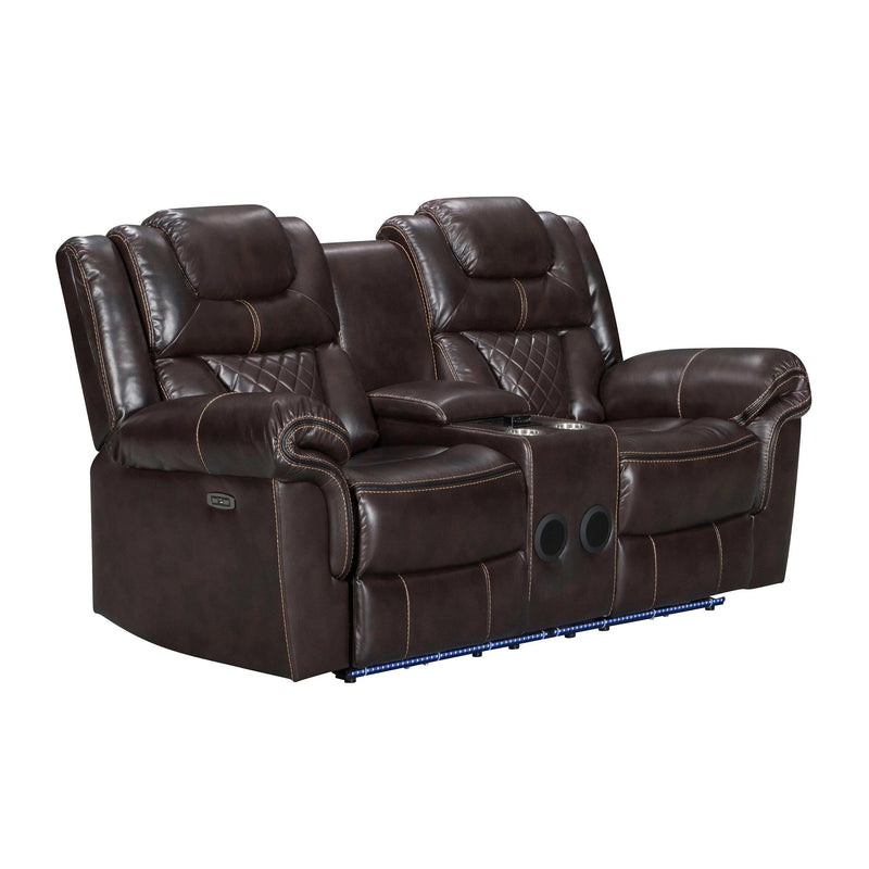 Happy Homes Power Reclining Leather Look Loveseat Alexa Power Reclining Loveseat - Brown IMAGE 1