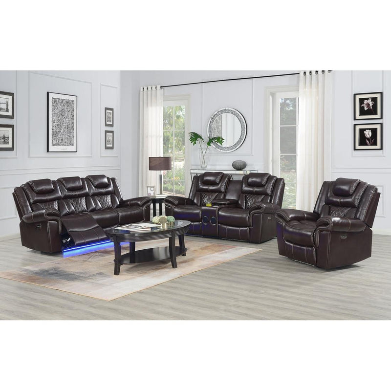 Happy Homes Power Reclining Leather Look Loveseat Alexa Power Reclining Loveseat - Brown IMAGE 3