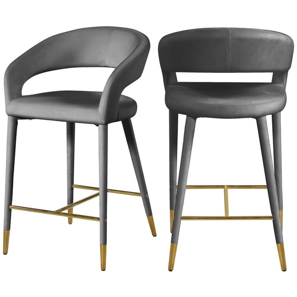 Meridian Destiny Grey Velvet Stool IMAGE 1