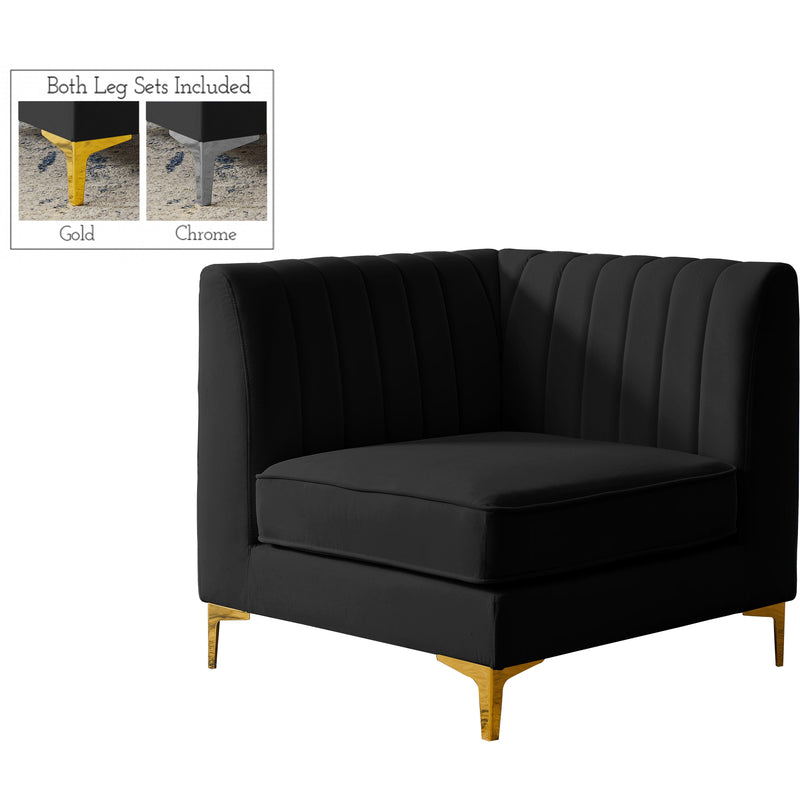 Meridian Alina Black Velvet Corner Chair IMAGE 1