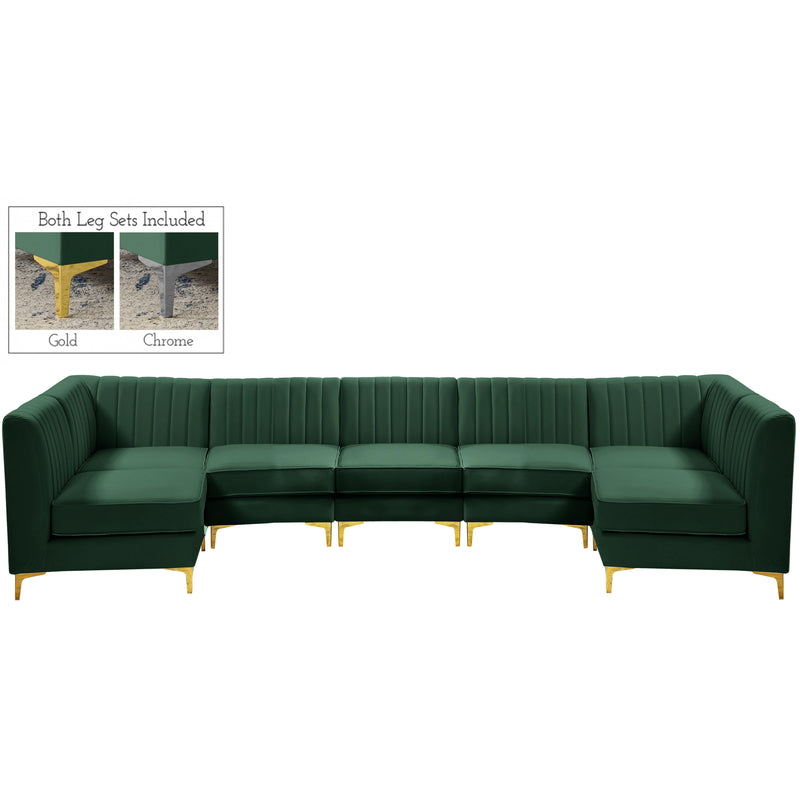 Meridian Alina Green Velvet Modular Sectional IMAGE 1