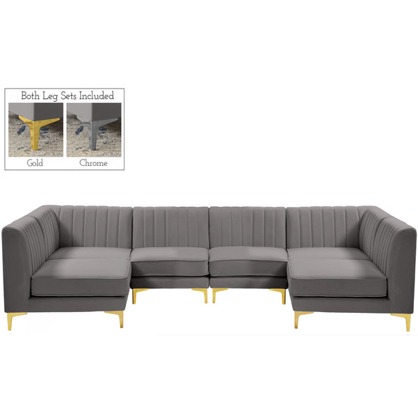 Meridian Alina Grey Velvet Modular Sectional IMAGE 1