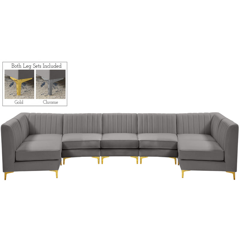 Meridian Alina Grey Velvet Modular Sectional IMAGE 1