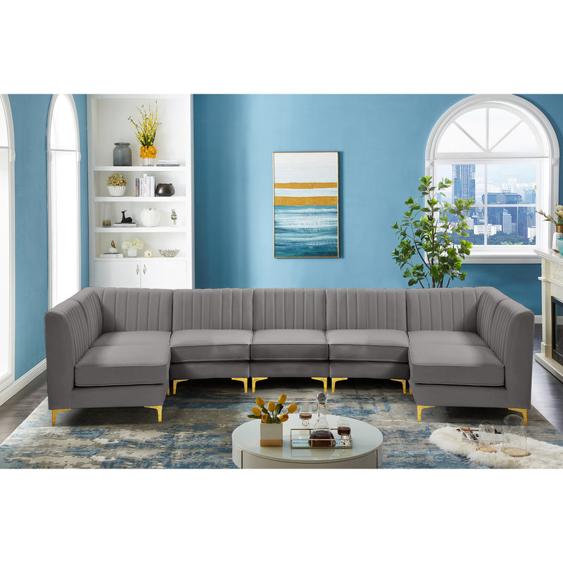 Meridian Alina Grey Velvet Modular Sectional IMAGE 3