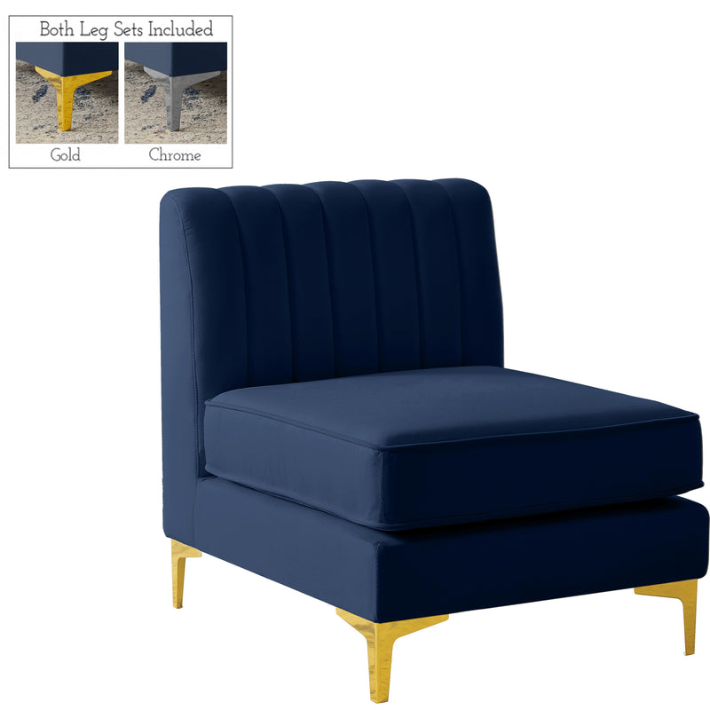 Meridian Alina Navy Velvet Armless Chair IMAGE 1