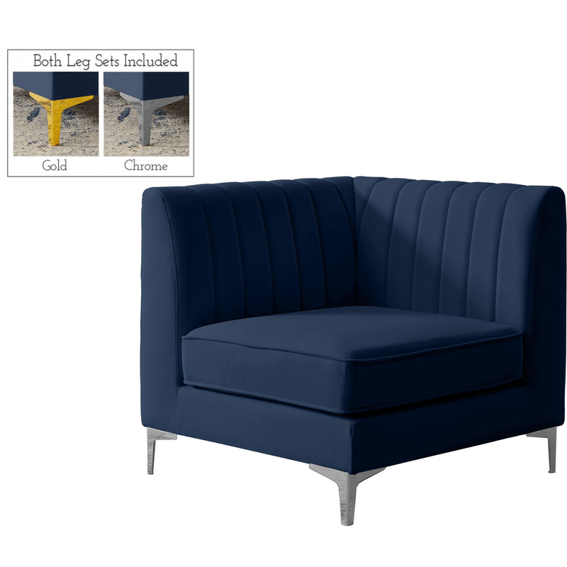 Meridian Alina Navy Velvet Corner Chair IMAGE 2