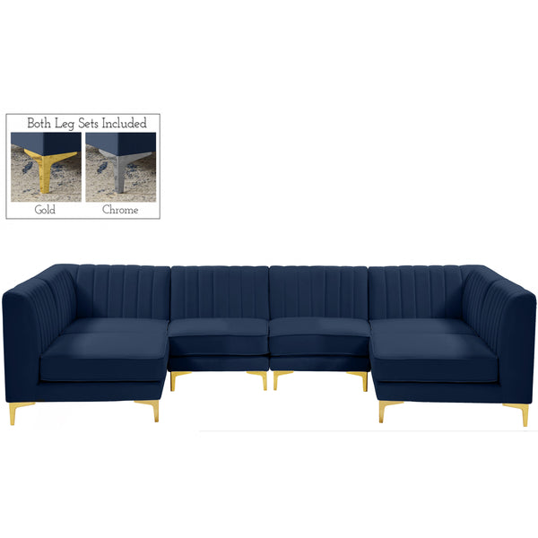 Meridian Alina Navy Velvet Modular Sectional IMAGE 1