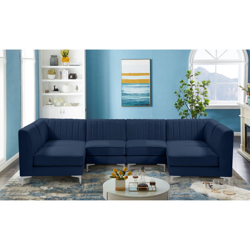 Meridian Alina Navy Velvet Modular Sectional IMAGE 4