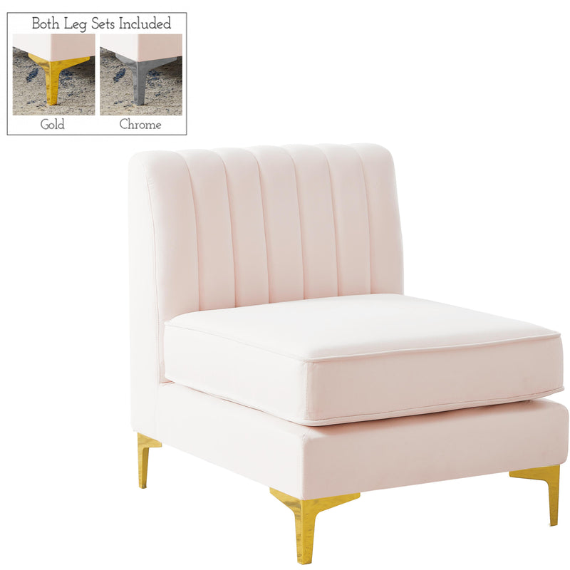 Meridian Alina Pink Velvet Armless Chair IMAGE 1