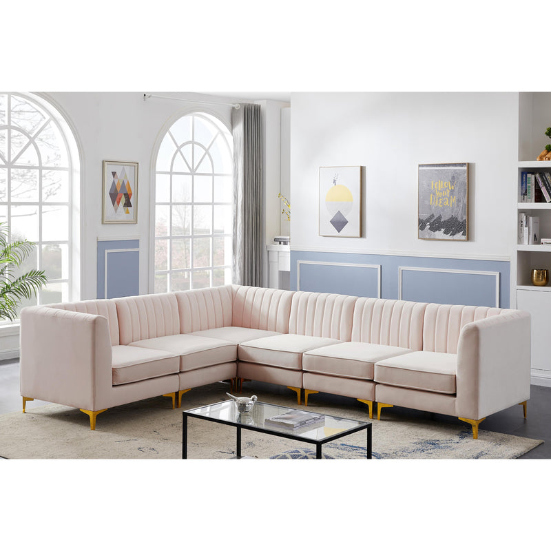 Meridian Alina Pink Velvet Modular Sectional IMAGE 5