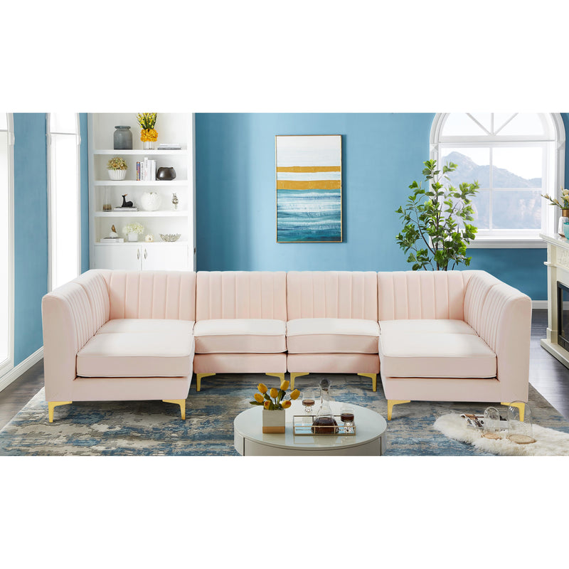 Meridian Alina Pink Velvet Modular Sectional IMAGE 3