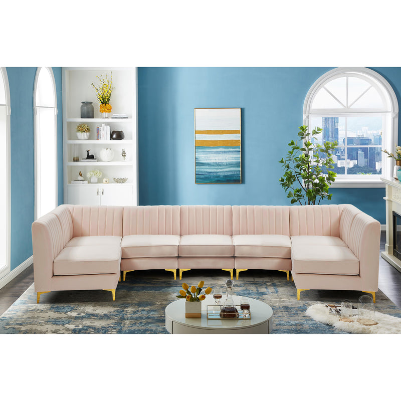 Meridian Alina Pink Velvet Modular Sectional IMAGE 3