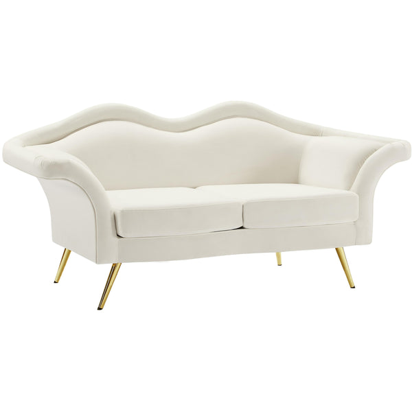 Meridian Lips Cream Velvet Loveseat IMAGE 1