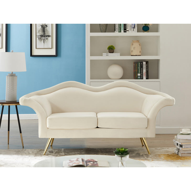 Meridian Lips Cream Velvet Loveseat IMAGE 2