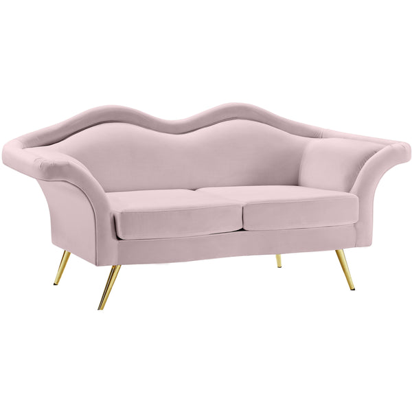 Meridian Lips Pink Velvet Loveseat IMAGE 1