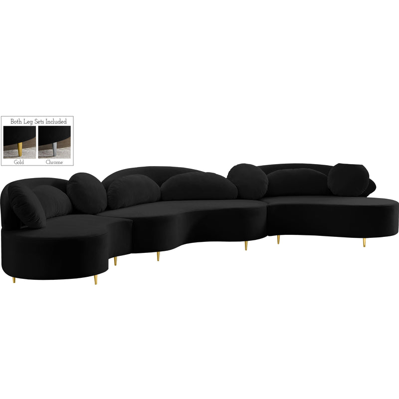 Meridian Vivacious Black Velvet 3pc. Sectional (3 Boxes) IMAGE 1