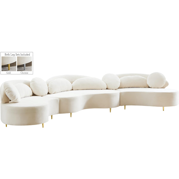 Meridian Vivacious Cream Velvet 3pc. Sectional (3 Boxes) IMAGE 1