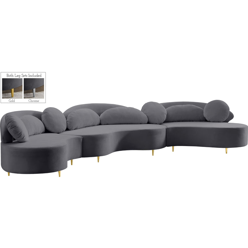 Meridian Vivacious Grey Velvet 3pc. Sectional (3 Boxes) IMAGE 1