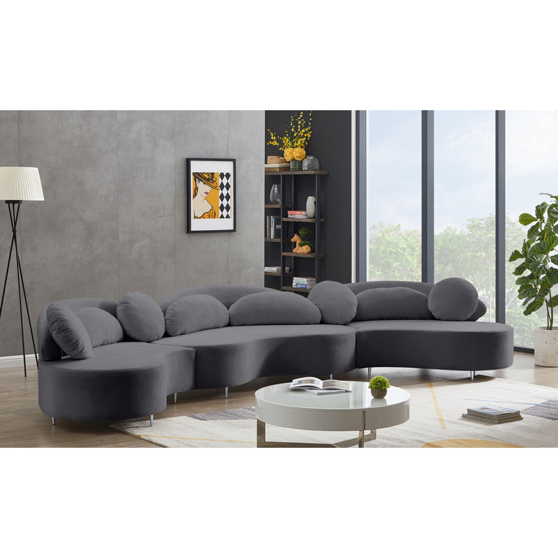 Meridian Vivacious Grey Velvet 3pc. Sectional (3 Boxes) IMAGE 4