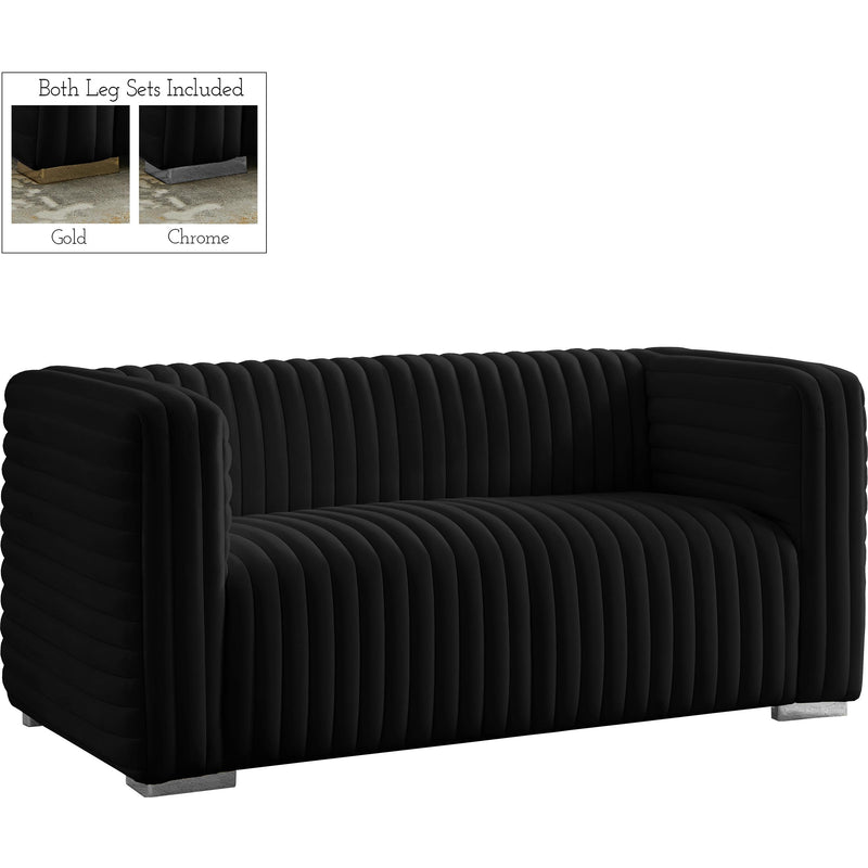 Meridian Ravish Black Velvet Loveseat IMAGE 2