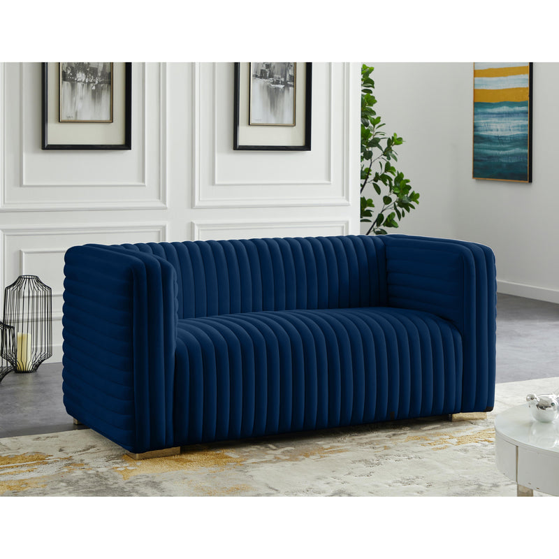 Meridian Ravish Navy Velvet Loveseat IMAGE 3