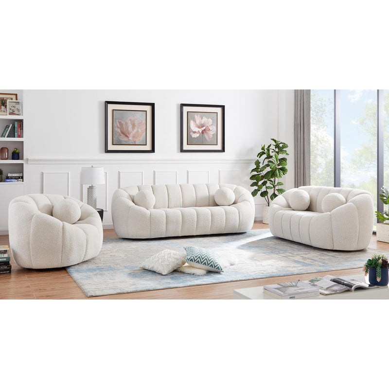 Meridian Elijah Cream Boucle Fabric Loveseat IMAGE 13