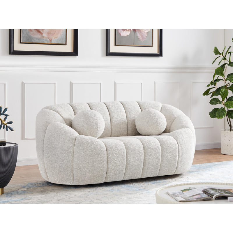 Meridian Elijah Cream Boucle Fabric Loveseat IMAGE 2