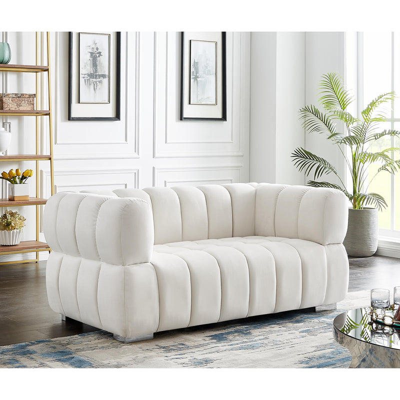 Meridian Gwen Cream Velvet Loveseat IMAGE 4